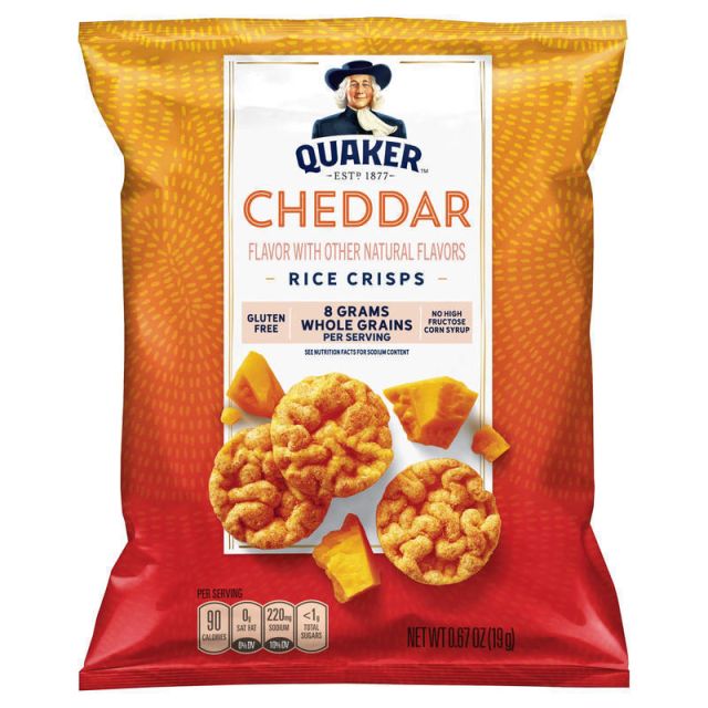 Quaker Cheddar Cheese Popped Rice Crisps, 0.67 Oz, Pack Of 60 MPN:44117