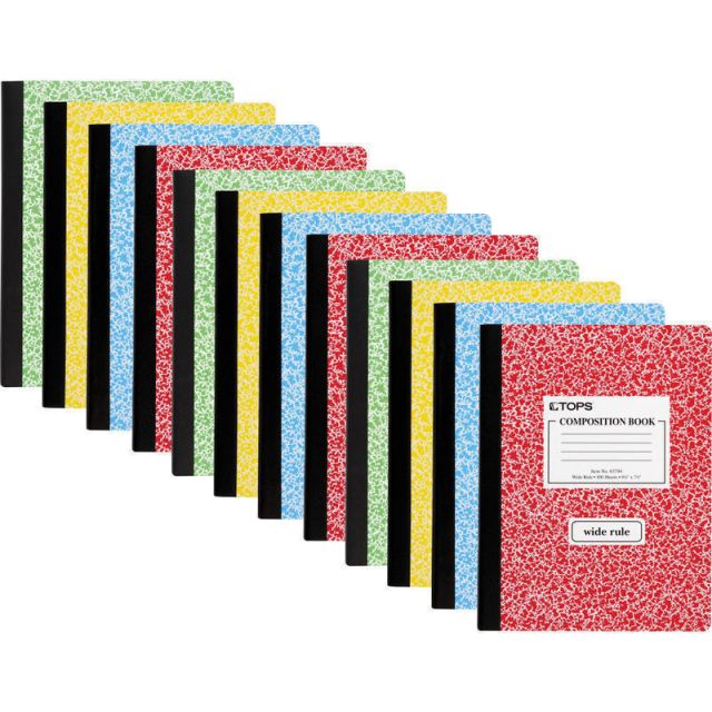 TOPS Composition Books, Wide Ruled, 100 Sheets, Assorted Marble, Pack Of 12 MPN:63794CT