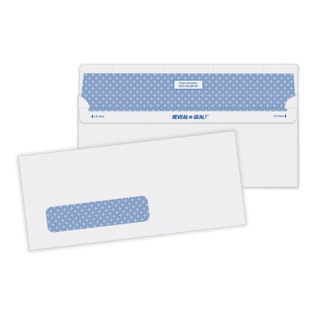 Quality Park #10 Reveal-N-Seal Business Security Window Envelopes, Bottom Left Window, Self-Sealing, White, Box Of 500 MPN:67418