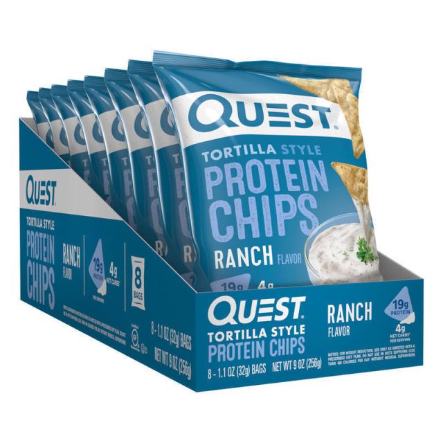 Quest Ranch Protein Tortilla Chips, 1.1 Oz, Pack Of 8 Bags (Min Order Qty 2) MPN:NTCR8M1
