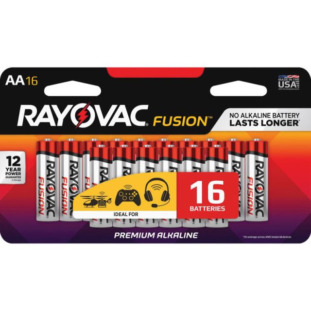 Rayovac Fusion Advanced Alkaline AA Batteries - For Multipurpose - AA - 1.5 V DC - 16 / Pack (Min Order Qty 3) MPN:81516LTFUSK