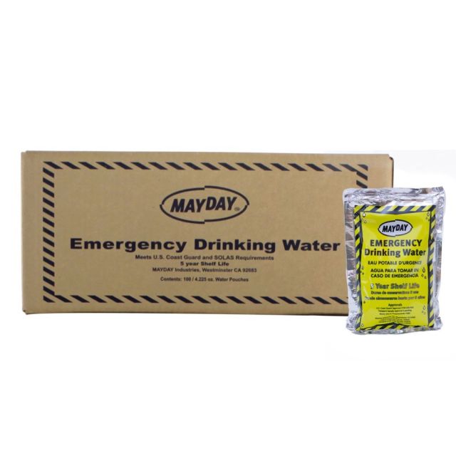 Ready America Mayday Industries Emergency Drinking Water Pouches, 4.23 Oz, Case Of 100 Pouches MPN:73011