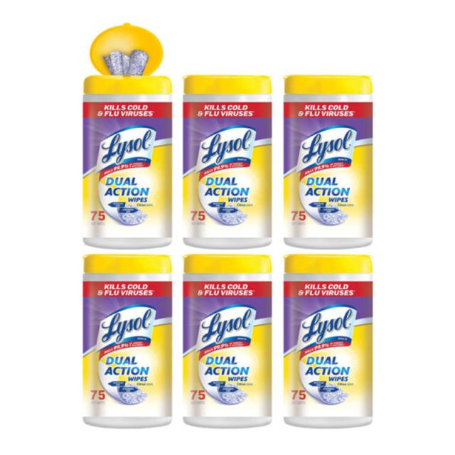 Lysol Dual Action Wipes - Wipe - Citrus Scent - 7in Width x 8in Length - 6 / Carton