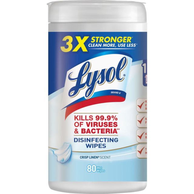 Lysol Disinfecting Wipes - Wipe - Crisp Linen Scent - 7in Width x 8in Length - 80 / Canister - 6 / Carton - White
