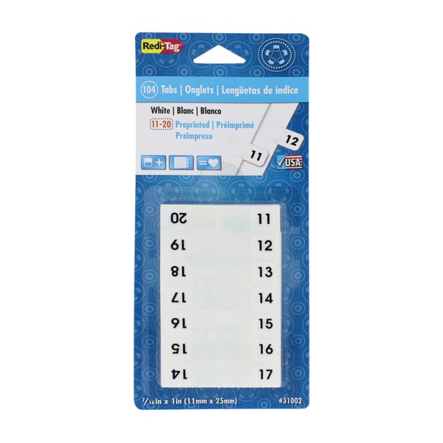Redi-Tag Permanent Index Tabs, 11-20, White, 8 Sets (24 Blank), Pack Of 104 Tabs (Min Order Qty 8) MPN:31002