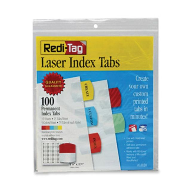 Redi-Tag Laser Index Tabs, 1 1/8in x 1 1/4in, Assorted, Pack Of 100 (Min Order Qty 5) MPN:33120
