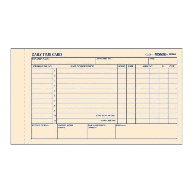 Rediform Daily Time Clock Card Pads, For Daily Time/2-Page, 4.25in x 7in, Manila, 100 Pages (Min Order Qty 12) MPN:4K406