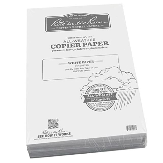 Rite in the Rain All-Weather Multi-Use Printer & Copier Paper, Bond, Tabloid Extra Size (18in x 12in), Ream Of 500 Sheets, 85 (U.S.) Brightness, 20 Lb, White MPN:201218