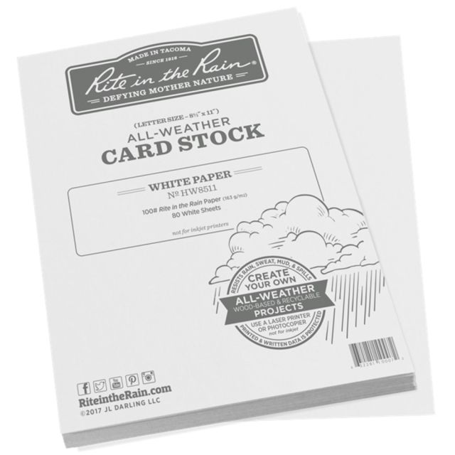 Rite In The Rain All-Weather Card Stock, 8-1/2in x 11-3/4in, White, 80 Sheets Per Ream (Min Order Qty 2) MPN:HW8511