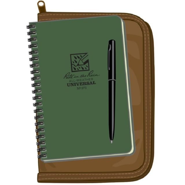 Rite in the Rain All-Weather Spiral Notebooks, With Pen And Cover, Side, Green/Tan, Pack Of 5 Notebooks MPN:973-KIT