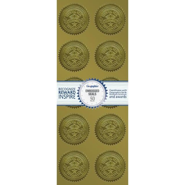 Geographics Embossed Seals, 2in, Gold Excellence, Pack Of 50 (Min Order Qty 20) MPN:47853