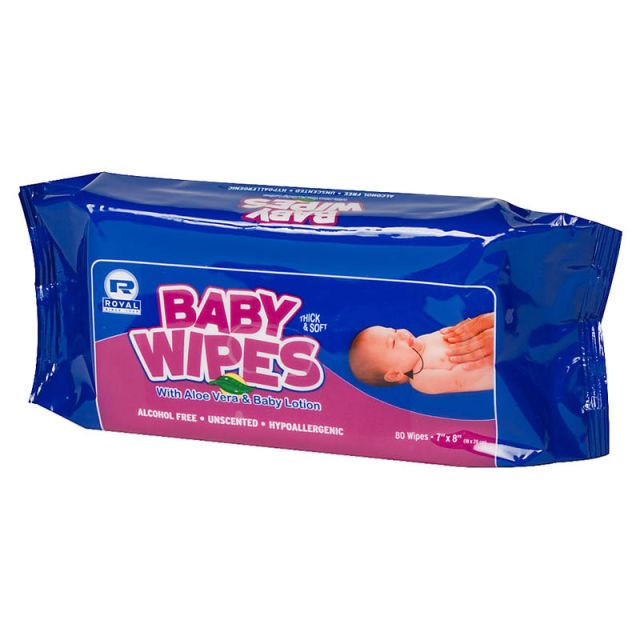 Royal Paper Baby Wipes Refills, White, 80 Wipes Per Pack, Case Of 12 Packs (Min Order Qty 2) MPN:RPBWUR80
