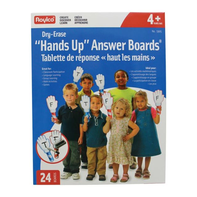 Roylco Hands Up Dry-Erase Answer Boards, 5in x 11 1/2in, White, Pack Of 24 (Min Order Qty 2) MPN:R-5905