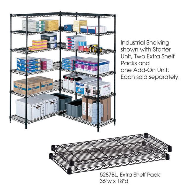 Safco Extra Shelves For Industrial Wire Shelving, 36inW x 18inD, Black, Pack Of 2 MPN:5287BL