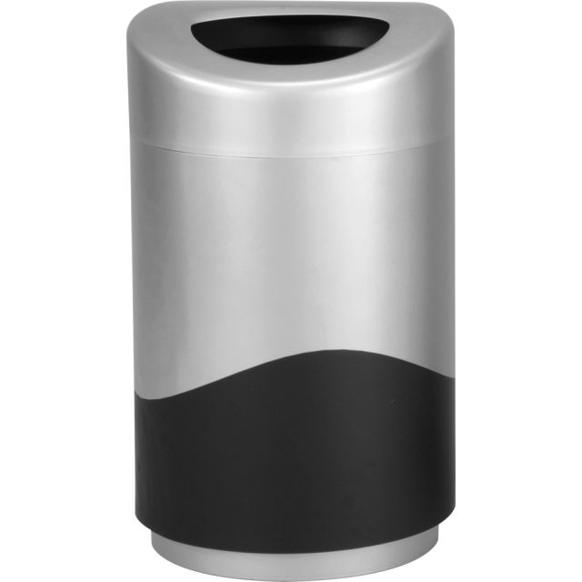 Safco Open Top Receptacle - 30 gal Capacity - Oval - Powder Coated - 33.3in Height x 20in Width x 20in Depth - Steel, Vinyl - Silver, Black - 1 Each MPN:9920SLBL