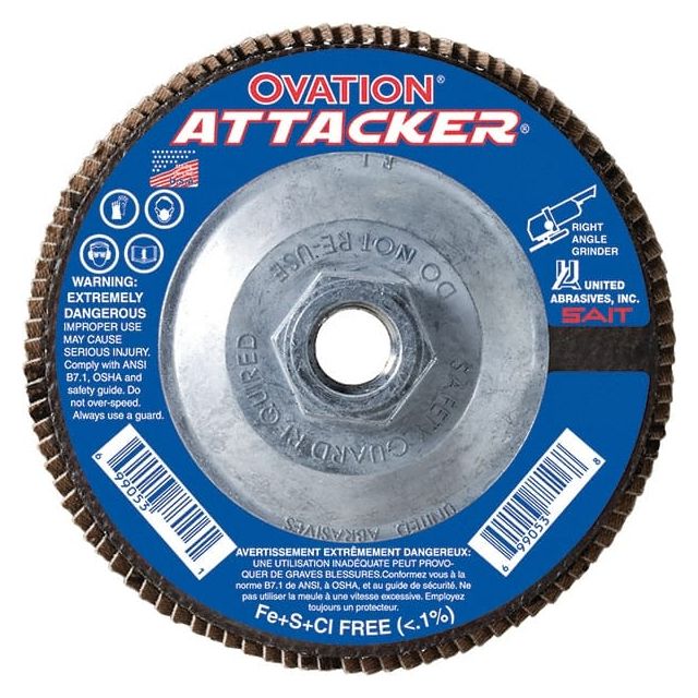 Flap Disc: 5/8-11 Hole, 60 Grit, Zirconia Alumina, Type 27 76318 Sanding Accessories