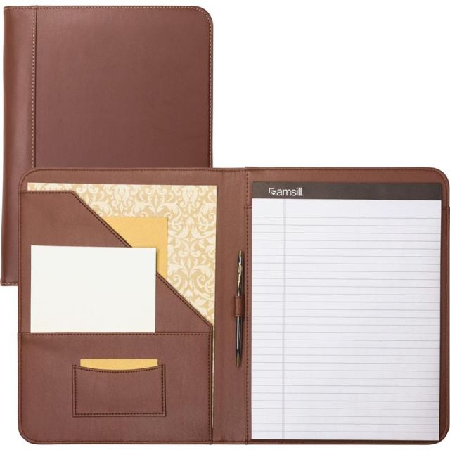 Samsill Letter Pad Folio - 8 1/2in x 11in - Leather - Tan - 1 Each (Min Order Qty 2) MPN:71716