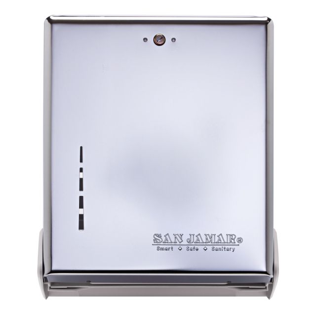 San Jamar True Fold Towel Dispenser - C Fold, Multifold Dispenser - 500 x Towel Multifold, 300 x Towel C Fold - 14.3in Height x 11.6in Width x 5in Depth - Metal, Plastic, Stainless Steel - Chrome - Key Lock, Touch-free, Impact Resistant, Break Resistant M