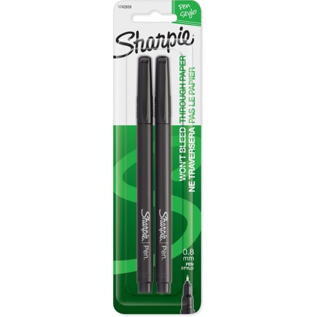 Sharpie Fine-Point Pens, Fine Point, 0.4 mm, Black Barrels, Black Ink, Pack Of 2 (Min Order Qty 18) MPN:1742659