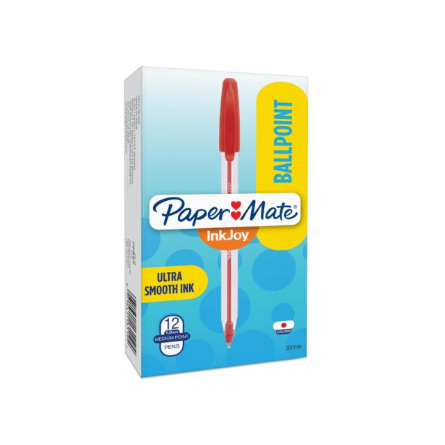Paper Mate InkJoy 50ST Ballpoint Pens, Medium Point, 1.0 mm , Translucent Barrel, Red Ink, Pack Of 12 Pens (Min Order Qty 31) MPN:2013156