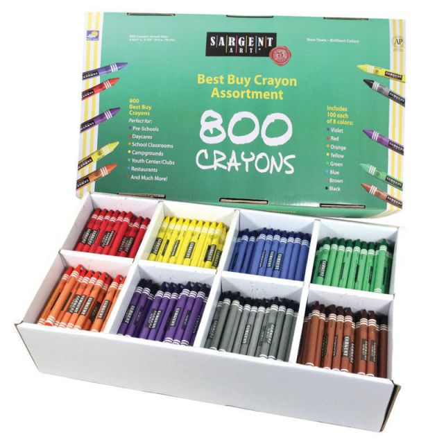 Sargent Art Crayons, 3-1/2in x 5/16in, Assorted Colors, Pack Of 800 Crayons MPN:SAR553280