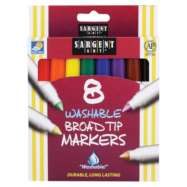 Sargent Art Washable Markers, Broad Tip, Assorted Colors, Box Of 8 (Min Order Qty 36) MPN:22-1550
