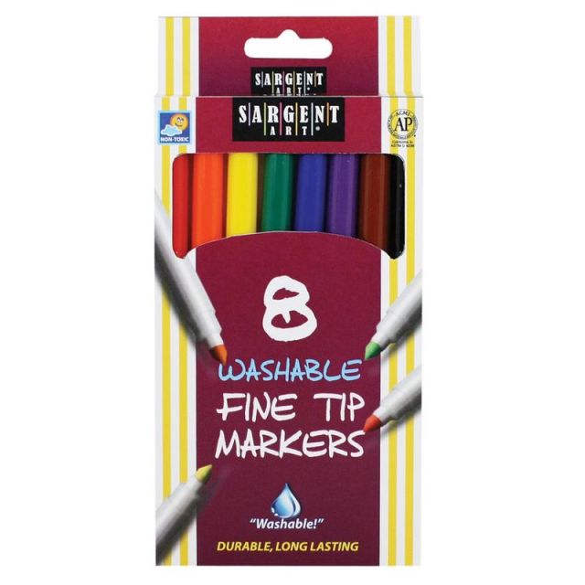 Sargent Art Washable Markers, Fine Tip, Assorted Colors, Box Of 8 (Min Order Qty 53) MPN:22-1560