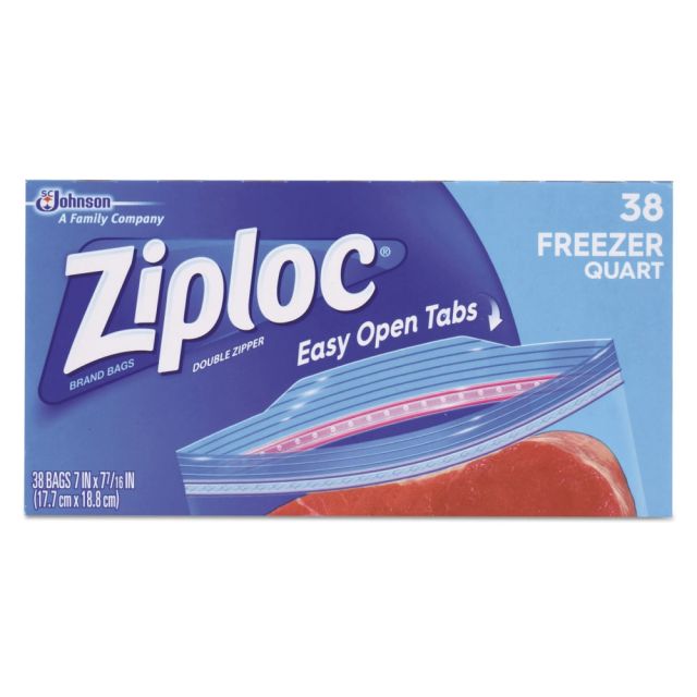 Ziploc Double-Zipper Freezer Bags, 7 3/4in x 7in, Clear, 38 Bags Per Box, Carton Of 9 Boxes MPN:665255