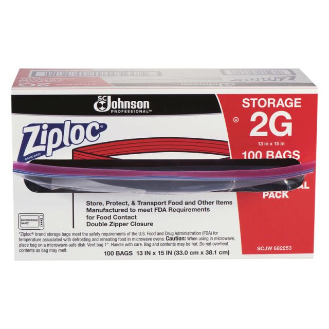 Ziploc Double Zipper Bags, 2 Gallon, Clear, Case Of 100 (Min Order Qty 2) 682253 Disposable Tableware