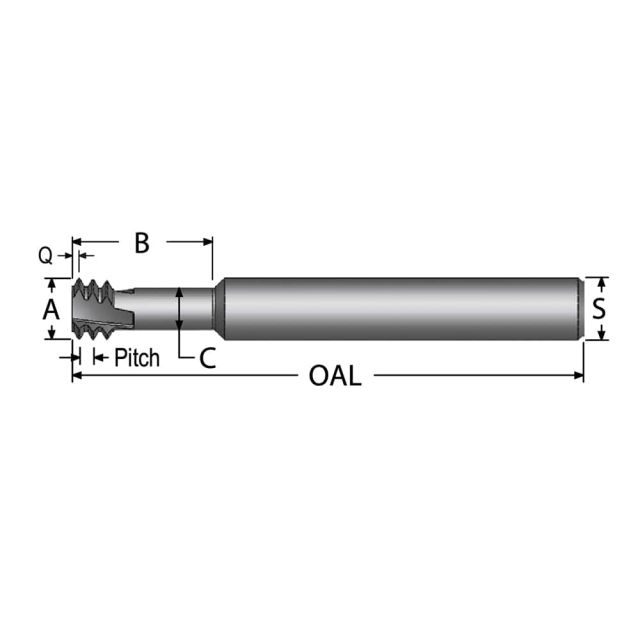 Helical Flute Thread Mill: #2-56, Internal, 3 Flute, 1/4