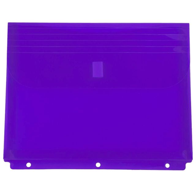 JAM Paper Plastic 3-Hole Punch Binder Envelopes, 9-1/2in x 11 1/2in, Hook & Loop Closure, Purple, Pack Of 12 Envelopes (Min Order Qty 2) MPN:218S0LTPU