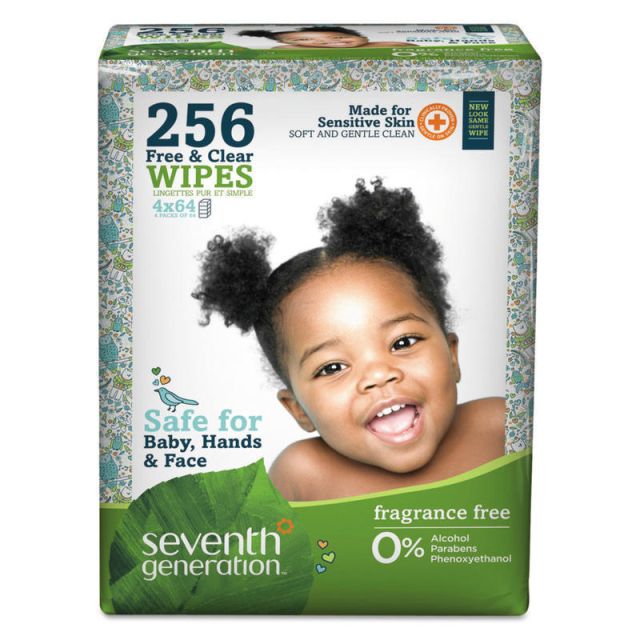 Seventh Generation Free & Clear Baby Wipes, Unscented, Pack Of 256 (Min Order Qty 3) MPN:34219