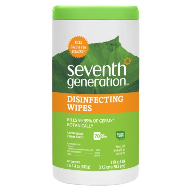 Seventh Generation Disinfectant Wipes, Lemongrass Citrus, Container Of 70 Wipes (Min Order Qty 6) MPN:22813
