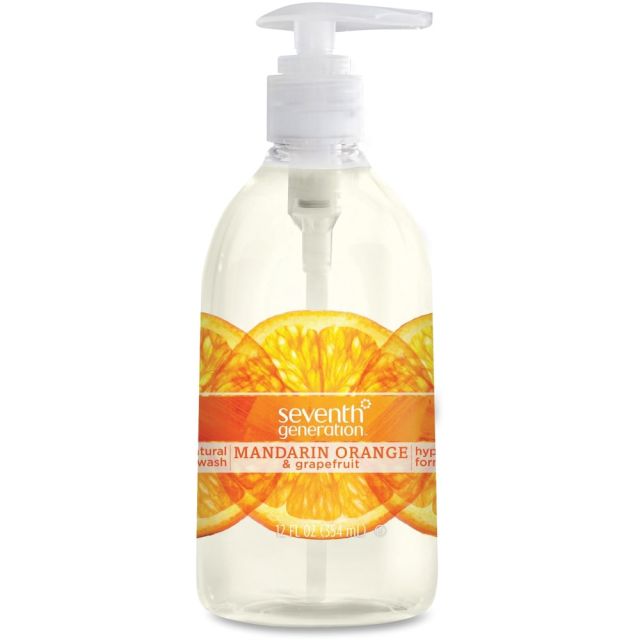 Seventh Generation Hand Wash - Mandarin Orange and Grapefruit ScentFor - 12 fl oz (354.9 mL) - Pump Bottle Dispenser - Hand - Orange - Rich Lather, Triclosan-free, Non-toxic, Dye-free, Bio-based, Phthalate-free - 8 / Carton (Min Order Qty 2) MPN:22925CT