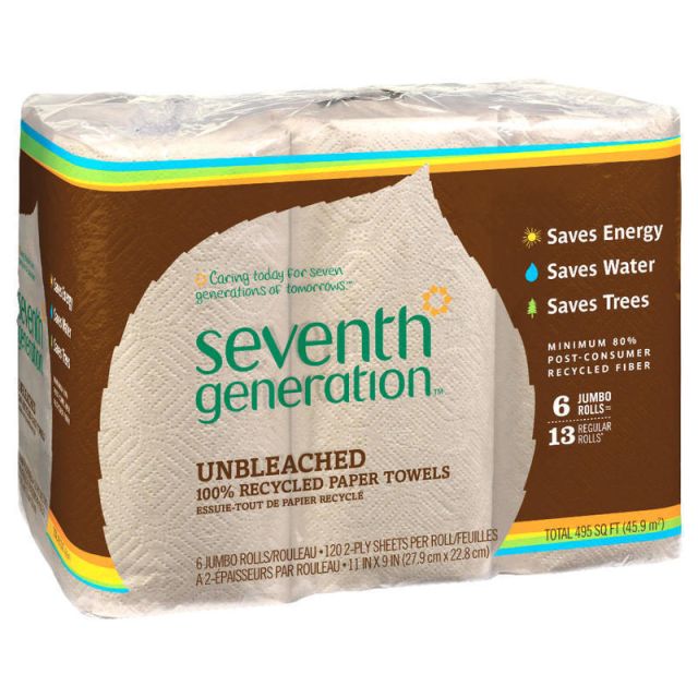 Seventh Generation 2-Ply Paper Towels, 100% Recycled, Natural, 120 Sheet Per Roll, Pack Of 24 Rolls MPN:SEV13737CT
