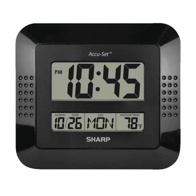 Sharp Digital Auto Time Set Wall Clock, 8in x 7in, Black (Min Order Qty 3) MPN:SPC1010ODX