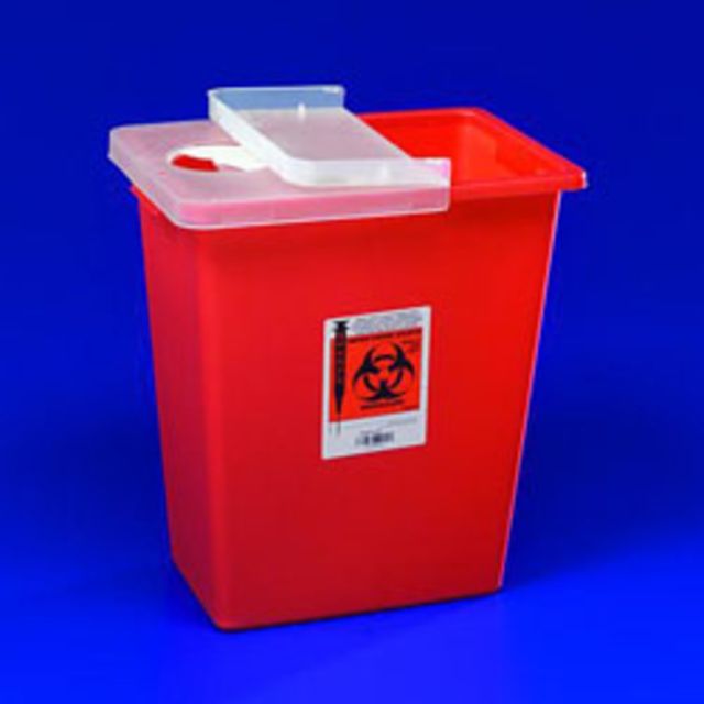 SharpSafety Large Volume Sharps Container, 8 Gallon Capacity, Red, Hinged Lid MPN:688980