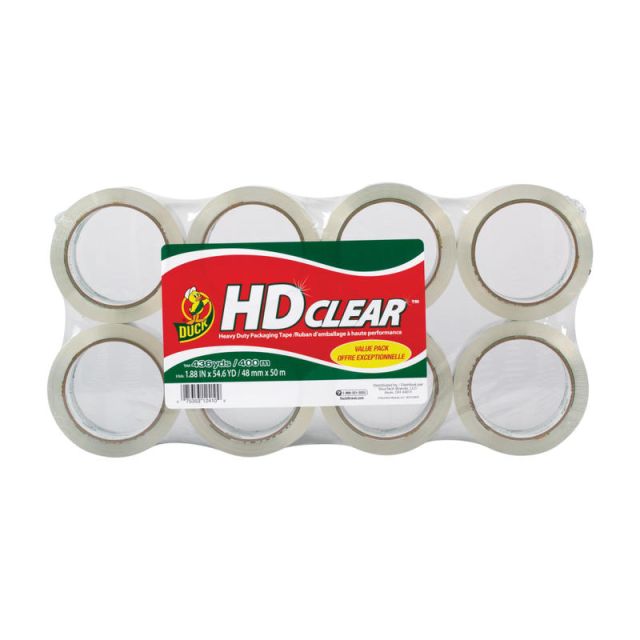 Duck HD Clear Heavy-Duty Packaging Tape, 1-7/8in, Crystal Clear, Pack Of 8 Rolls (Min Order Qty 3) MPN:282195