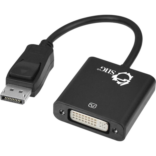 SIIG DisplayPort to DVI Adapter Converter - DisplayPort/DVI Video Cable for Video Device, Notebook - First End: 1 x 20-pin DisplayPort 1.1a Digital Audio/Video - Male - Second End: 1 x 24-pin DVI-D Digital Video - Female - Black - 1 (Min Order Qty 4) MPN: