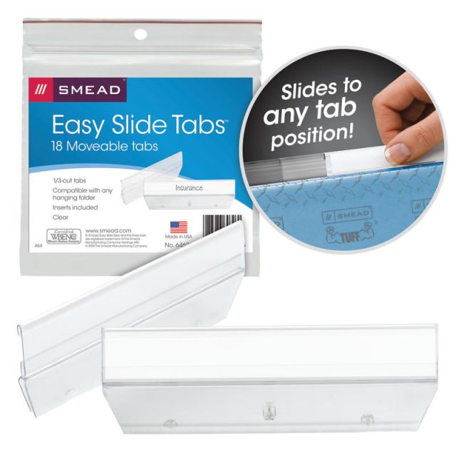 Smead Easy Slide Tabs, 3 1/2in x 1/2in, Clear, Pack Of 18 (Min Order Qty 10) MPN:64626