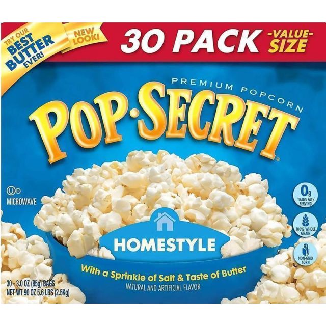 Pop Secret Premium Popcorn, Homestyle, 3 Oz, Pack Of 30 (Min Order Qty 2) MPN:69688