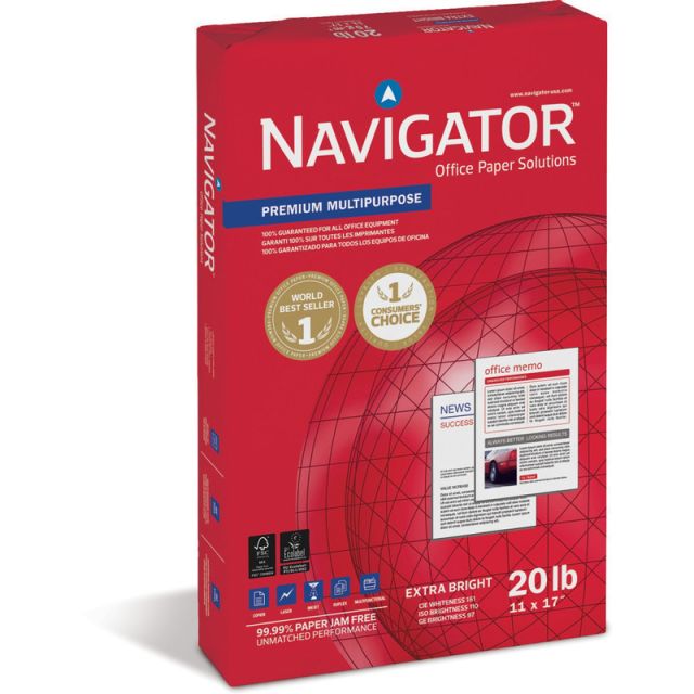 Navigator Laser/Inkjet Print Copy And Multi-Use Paper, Ledger Size (11in x 17in), 20 Lb, Smooth, Carton Of 5 Reams MPN:NMP1720