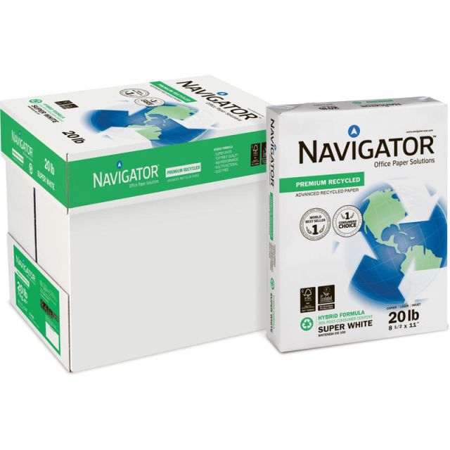 Navigator Premium Inkjet/Laser Print Paper, Letter Size (8 1/2in x 11in), 20 Lb, 95 (U.S.) Brightness, 30% Recycled, Bright White, Carton Of 5,000 Sheets MPN:NR1120
