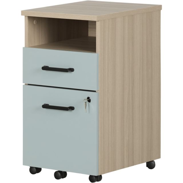 South Shore Zelia 16inW Lateral 2-Drawer Mobile File Cabinet, Soft Elm/Steel Blue MPN:13360