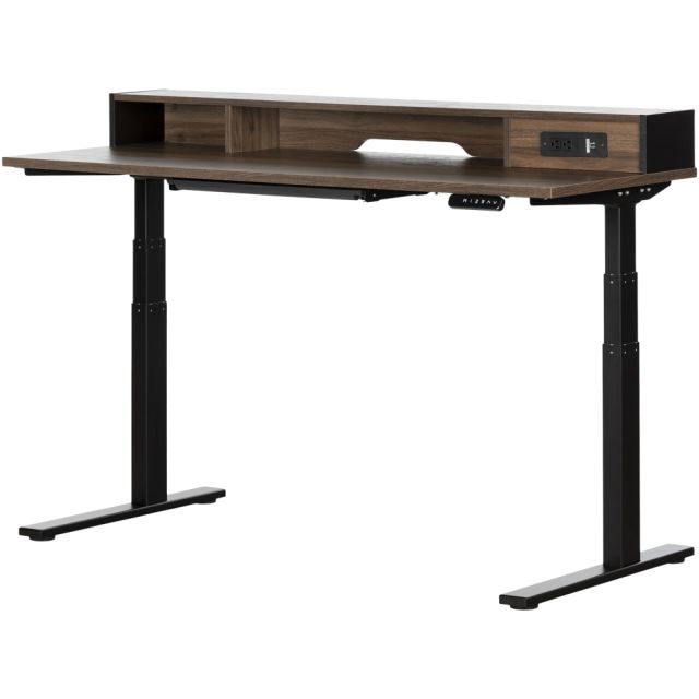 South Shore Majyta 60inW Adjustable-Height Standing Desk, Natural Walnut/Matte Black MPN:13346