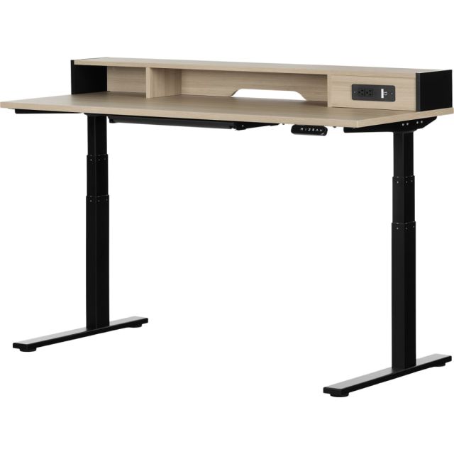South Shore Zelia 60inW Height-Adjustable Standing Desk, Soft Elm/Matte Black MPN:13428