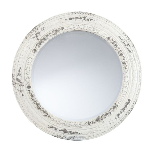 SEI Carvely Round Decorative Mirror, 37in x 36-1/4in, Whitewash/Distressed Gray MPN:WS1129817