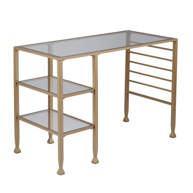 Southern Enterprises Jaymes 2-Shelf Metal/Glass 43inW Desk, Soft Gold MPN:HO5776