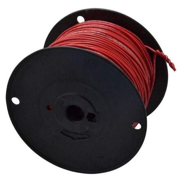 Machine Tool Wire: 18 AWG, Red, 500' Long, Polyvinylchloride, 0.108