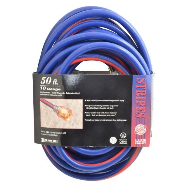 50', 10/3 Gauge/Conductors, Blue/Red Outdoor Extension Cord MPN:26480064